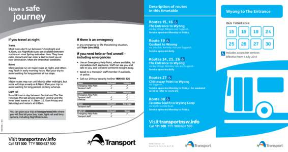 Description of routes in this timetable Wyong to The Entrance  Routes 15, 16