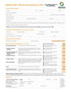 NEWEA/WEF** Membership Application 2015 Personal Information Last name M.I.