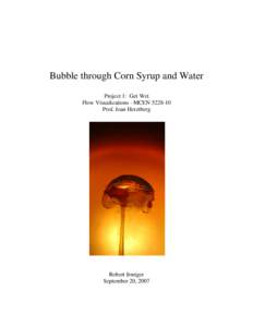 Bubble through Corn Syrup and Water Project 1: Get Wet Flow Visualizations - MCEN[removed]Prof. Jean Herztberg  Robert Irmiger
