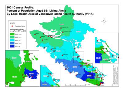 2001 Census Profile: Percent of Population Aged 65+ Living Alone By Local Health Area of Vancouver Island Health Authority (VIHA) Legend LHA-085