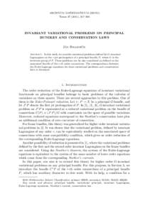 ARCHIVUM MATHEMATICUM (BRNO) Tomus[removed]), 357–366 INVARIANT VARIATIONAL PROBLEMS ON PRINCIPAL BUNDLES AND CONSERVATION LAWS Ján Brajerčík