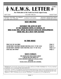 N.E.W.S. LETTER The Publication of the North East Weak Signal Group SEPT 2004 VOLUME TWELVE