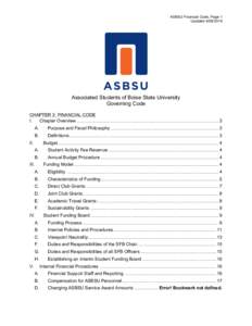 ASBSU Financial Code, Page 1 UpdatedAssociated Students of Boise State University Governing Code CHAPTER 3: FINANCIAL CODE