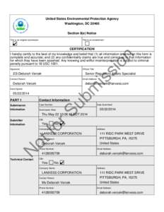 United States Environmental Protection Agency Washington, DC[removed]Section 8(e) Notice This is an original submission:  This is an amendment: