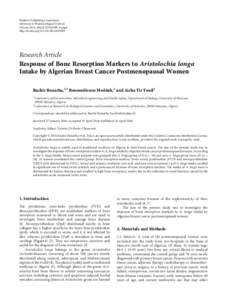 Response of Bone Resorption Markers to Aristolochia longa Intake by Algerian Breast Cancer Postmenopausal Women