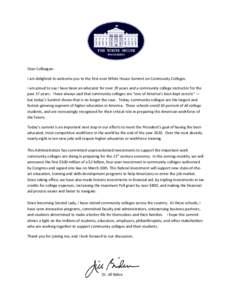 The White House Summit on Community Colleges Conference Papers-Letter from Dr. Jill Biden (PDF)