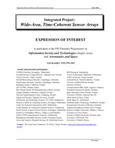 5 June[removed]Expression of Interest: Wide-area, Time-coherent Sensor Arrays Integrated Project: