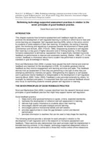 Nicol, D. J. & Milligan, C), Rethinking technology-supported assessment in terms of the seven principles of good feedback practice. In C. Bryan and K. Clegg (Eds), Innovative Assessment in Higher Education, Taylor