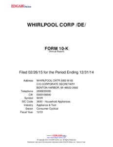 WHIRLPOOL CORP /DE/  FORM 10-K (Annual Report)