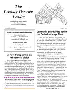 The Leeway Overlee Leader Published by the Leeway Overlee Civic Association http://www.leewayoverlee.org/