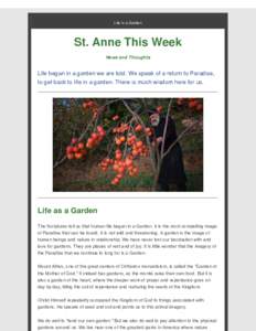 Life in a Garden  St. Anne This Week News and Thoughts  Life began in a garden we are told. We speak of a return to Paradise,