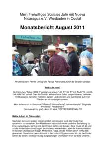 Mein Freiwilliges Soziales Jahr mit Nueva Nicaragua e.V. Wiesbaden in Ocotal Monatsbericht August[removed]Pinoleros beim Pferde-Umzug der Fiestas Patronales durch die Straßen Ocotals