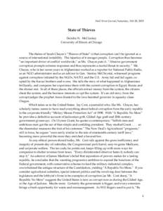 Wall Street Journal, Saturday, Feb 28, 2015  State of Thieves Deirdre N. McCloskey University of Illinois at Chicago