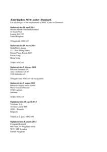 Ændringsliste MNC-koder i Danmark List of changes in the deployment of MNC Codes in Denmark Opdateret den 10. april 2014 Mundio Mobile (Denmark) Limited 54 Marsh Wall London E14 9TP