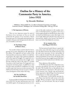 Bittelman: Outline for a History of the Communist Party in America  1