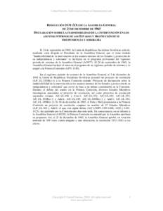 General Assembly resolution[removed]XX) of 21 December[removed]Declaration on the Inadmissibility of Intervention in the Domestic Affairs of States and the Protection of Their Independence and Sovereignty) - procedural histo