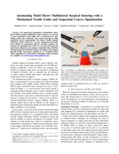 Automating Multi-Throw Multilateral Surgical Suturing with a Mechanical Needle Guide and Sequential Convex Optimization Siddarth Sen*1 , Animesh Garg*2 , David V. Gealy3 , Stephen McKinley3 , Yiming Jen1 , Ken Goldberg2 