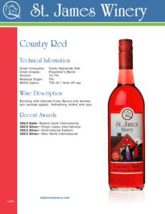 St. James Winery Country Red Technical Information Great Vineyards:	 Great Grapes:	 Alcohol: