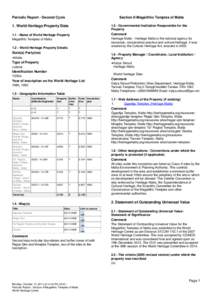 Periodic Report - Second Cycle  Section II-Megalithic Temples of Malta 1. World Heritage Property Data