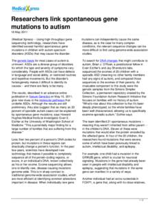 Researchers link spontaneous gene mutations to autism