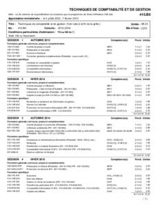 TECHNIQUES DE COMPTABILITÉ ET DE GESTION Note : La 3e colonne de la pondération ne concerne que le programme de Soins Infirmiers (180.A0[removed]B0 Approbation ministérielle : le 4 juillet 2002 ; 7 février 2013 Titre :