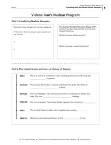 Name:______________________________________________  Good Atoms or Bad Atoms? Teaching with the News Online Resource  Videos: Iran’s Nuclear Program