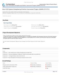 Public Disclosure Copy  The World Bank Implementation Status & Results Report India: ICDS Systems Strengthening & Nutrition Improvement Program (ISSNIP) (P121731)