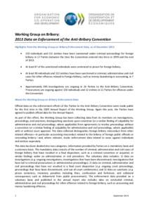 Working Group on Bribery: 2013 Data on Enforcement of the Anti-Bribery Convention Highlights from the Working Group on Bribery Enforcement Data, as of December 2013   333 individuals and 111 entities have been sanctio