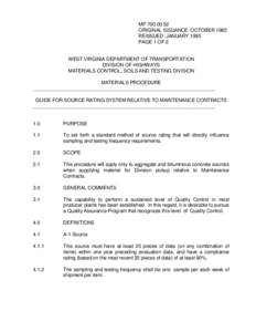 MP[removed]ORIGINAL ISSUANCE: OCTOBER 1985 REISSUED: JANUARY 1995 PAGE 1 OF 2  WEST VIRGINIA DEPARTMENT OF TRANSPORTATION