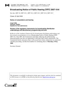 Broadcasting Notice of Public Hearing CRTC[removed]