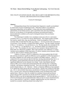 MA Thesis – Human Skeletal Biology Track, Physical Anthropology - New York University[removed]THE UTILITY OF OSTEON SHAPE AND CIRCULARITY FOR DIFFERENTIATING HUMAN AND NON-HUMAN HAVERSIAN BONE Victoria M. Dominguez