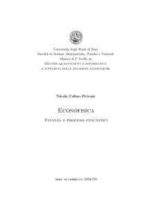 Universit`a degli Studi di Bari Facolt`a di Scienze Matematiche, Fisiche e Naturali Master di Io livello in Metodi quantitativi e informatica a supporto delle decisioni economiche