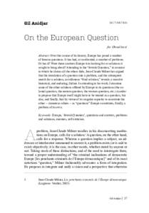 Gil Anidjar:On the European Question	 for Obrad Savić