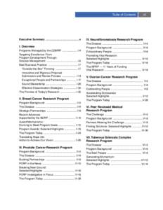 Table of Contents  Executive Summary .............................................. x I. Overview Programs Managed by the CDMRP . ....................I-4