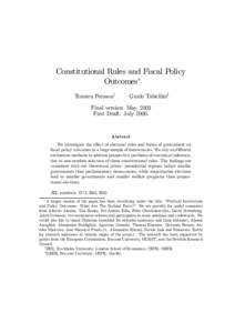 Constitutional Rules and Fiscal Policy Outcomes∗ Torsten Persson† Guido Tabellini‡