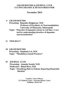 GRAND ROUNDS & JOURNAL CLUB UCI PSYCHIATRY & HUMAN BEHAVIOR November[removed]