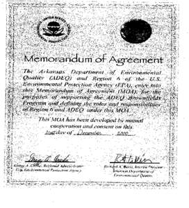 Memorandum of Agreement Between the Arkansas Department of Environmental Quality and Region 6 of the United States Environmental Protection Agency (December 2000)