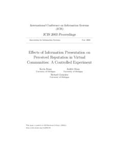 International Conference on Information Systems (ICIS) ICIS 2003 Proceedings Association for Information Systems