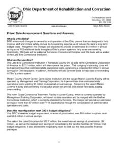 770 West Broad Street Columbus, OH[removed]1164 John R. Kasich, Governor  www.drc.ohio.gov