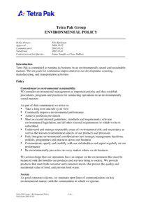 Tetra Pak Group  ENVIRONMENTAL POLICY