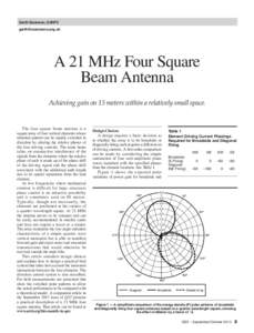 Garth Swanson, G3NPC [removed] A 21 MHz Four Square Beam Antenna Achieving gain on 15 meters within a relatively small space.