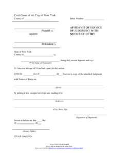 Civil Court of the City of New York County of Index Number  AFFIDAVIT OF SERVICE