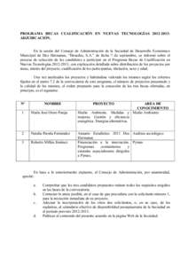 PROGRAMA BECAS CUALIFICACIÓN EN NUEVAS TECNOLOGÍAS: ADJUDICACIÓN. En la sesión del Consejo de Administración de la Sociedad de Desarrollo Económico Municipal de Dos Hermanas, “Desados, S.A.” de fecha 