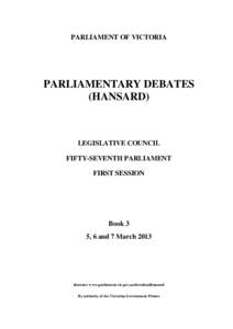 PARLIAMENT OF VICTORIA  PARLIAMENTARY DEBATES (HANSARD)  LEGISLATIVE COUNCIL