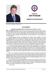 Speech By  Jon Krause MEMBER FOR BEAUDESERT  Record of Proceedings, 19 March 2014