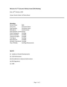 Minutes of 11th Consumer Advisory Panel (CAP) Meeting Date: 20th October, 2009 Venue: Westin Hotel, Ha’Penny Room Attendees Donie O’Shea