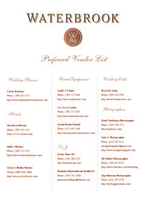 Preferred Vendor List Wedding Planner Rental Equipment  Wedding Cake