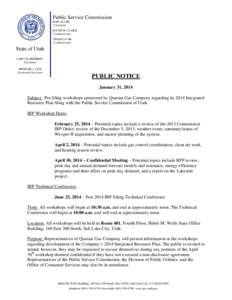 Microsoft Word - Sunshine Notice Issued January 31, 2014 Re Pre-filing workshops regarding 2014 IRP filing[removed]doc