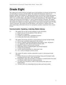 English Standards of Learning for Virginia Public Schools - January[removed]Grade Eight The eighth-grade student will learn and apply interviewing techniques developing and delivering oral presentations in groups and indiv