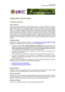Penerbit USM Tropical Life Sciences Research GUIDELINES FOR AUTHORS JOURNAL POLICIES Aims and Scope